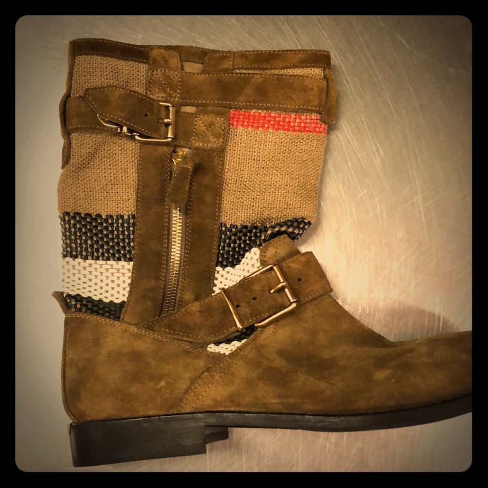 Burberry grandstone moto boots. Olive/brown